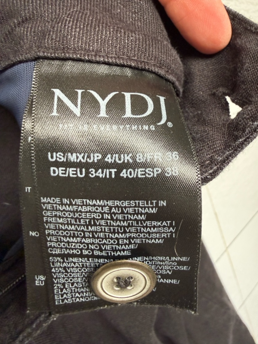 Curves 360 NYDJ Black Linen Blend Straight Leg Pants Stretch Slim Size 4 - Picture 3 of 16
